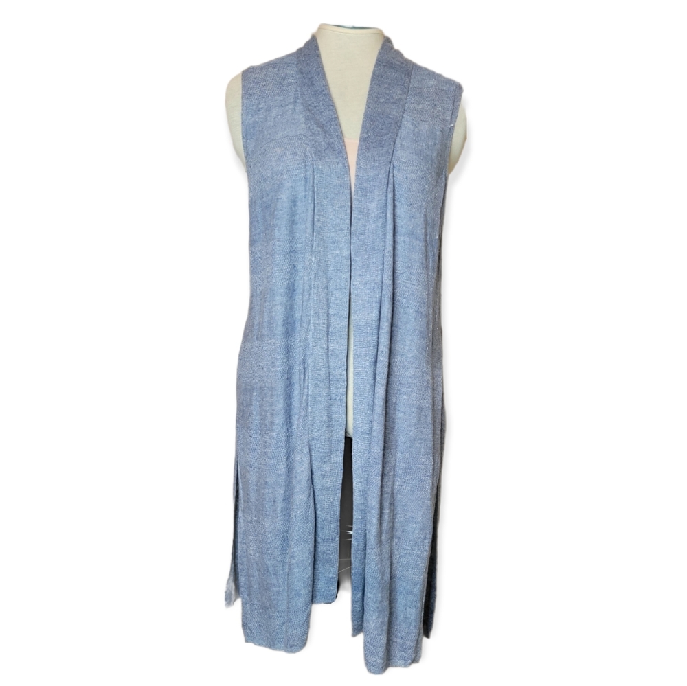 Cynthia Rowley Sky Blue Sleeveless 100% Linen Cardigan Sweater, EUC, sz Small